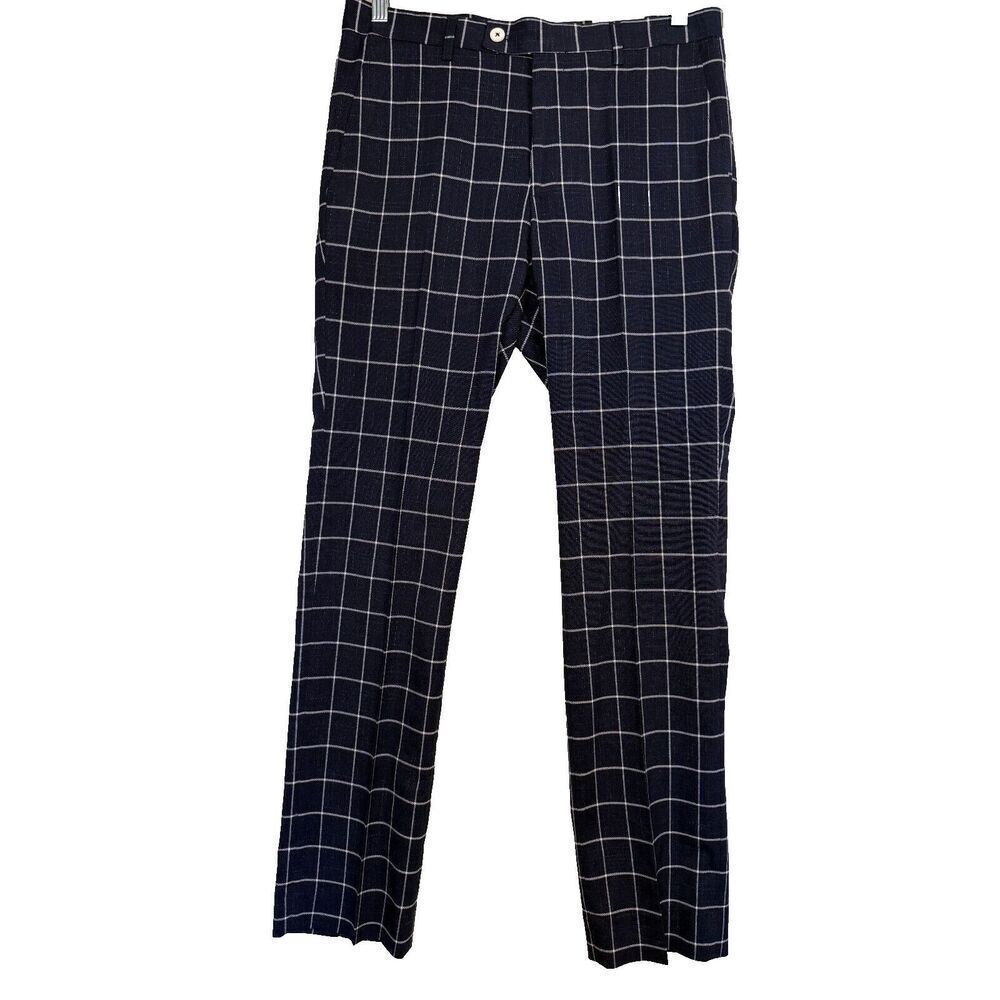 NWT Paisley & Gray Mens Slim Fit DOWNING PANTS‎ Slacks Check Plaid Blue 29x32